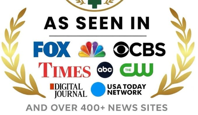 "As seen in" graphic featuring logos for Fox, NBC, CBS, and 400+ news sites.